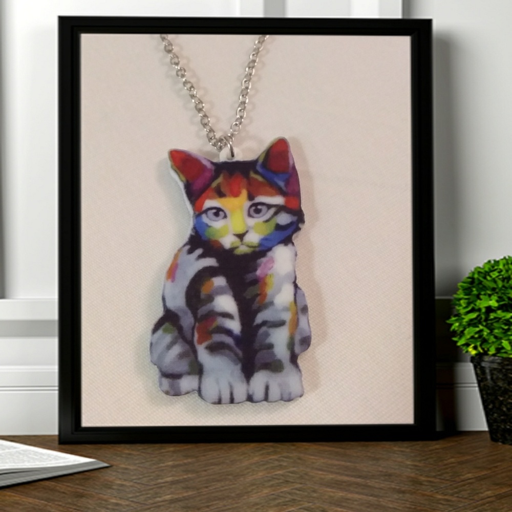 Bohemian acrylic cat necklace